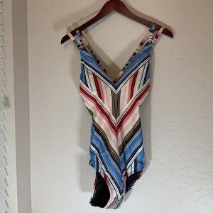 NWT Coastal Blue Women's One Piece Swimsuit, Brown/Blue/Pink Stripe - Me…